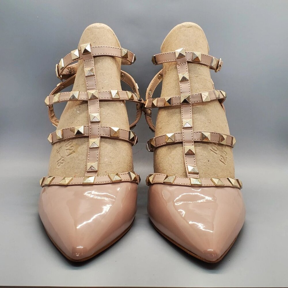 Mix No.6 Studded Strappy Pointed Toe 4" Stilletto Heel Shoes Size 10 Nude EUC